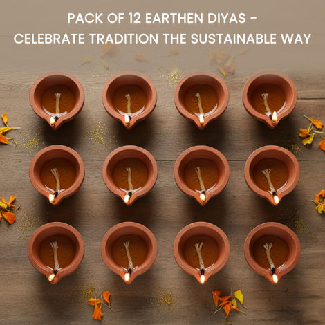 Navin Handmade Mitti Diya (Kacha Diya) | Traditional | Clay | Pack Of 12 | Cycle