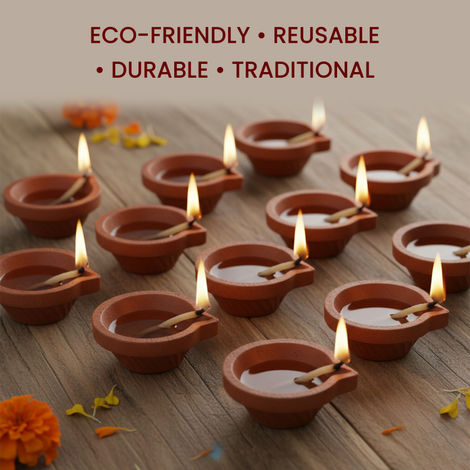 Navin Handmade Mitti Diya (Kacha Diya) | Traditional | Clay | Pack Of 12 | Cycle