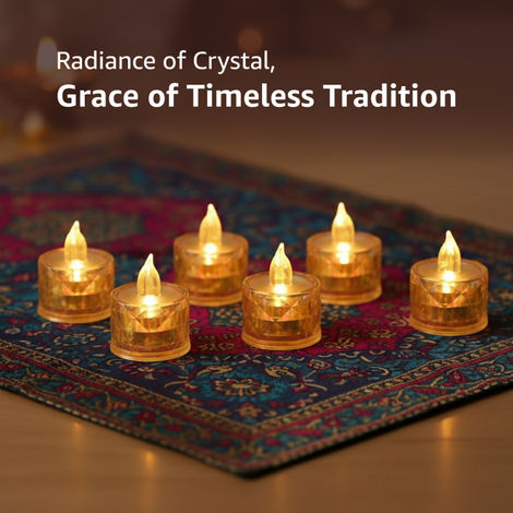 Crystal Diya | Elegant Decorative Diyas for Festive Lighting | Pack Of 6 | Cycle