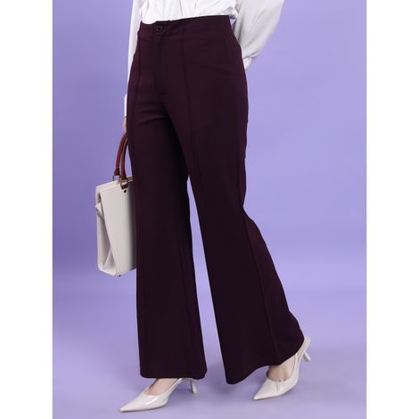 Tokyo Talkies Women's Flared High Rise Bootcut Trouser | Plum - 32
