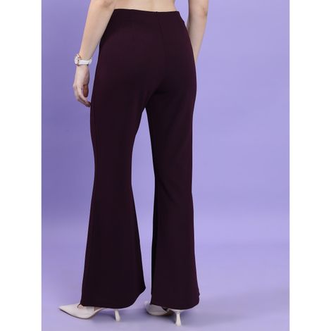 Tokyo Talkies Women's Flared High Rise Bootcut Trouser | Plum - 32