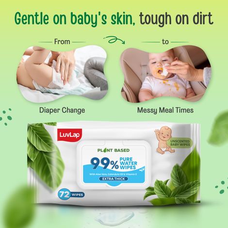 Luvlap Plant Based 99% Pure Water Baby Wipes - Buy 1 Get 1 Free | 72 Pulls Per Pack