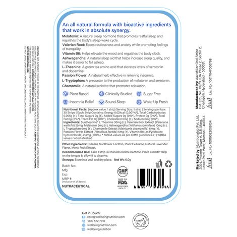 Wellbeing Nutrition Melts Restful Sleep Strips | Plant-Based Melatonin 5mg for Sleep 30 Strips