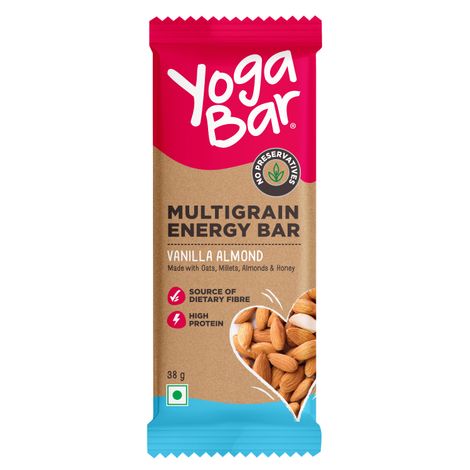 Yogabar Multigrain Energy Bars Vanilla Almond, Nuts, Oats and Millets, Gluten Free, Protein Bar