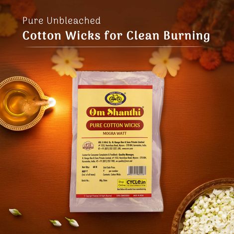 Pure Om Shanthi Cotton Wicks Mogra Watt | 60N | Cycle