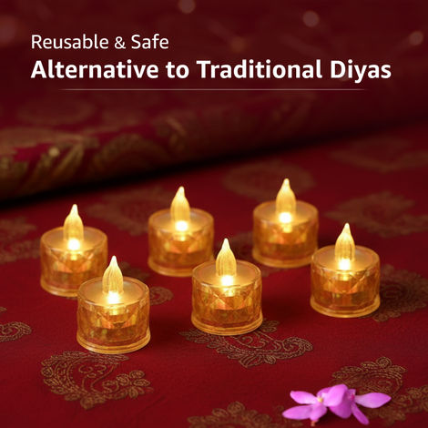 Crystal Diya | Elegant Decorative Diyas for Festive Lighting | Pack Of 6 | Cycle