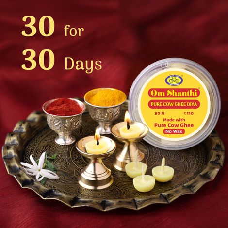 Om Shanthi Pure Cow Ghee Diya | Yellow | Traditional | Cotton | Pack of 30 | Diya-Pooja | Cycle