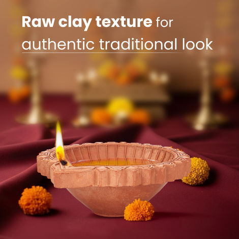 Big Clay Mitti Diya - 5 Inch | Terracotta Oil Lamp with Floral Design | Cycle