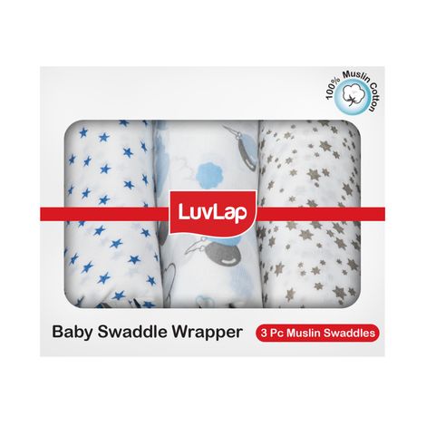 LuvLap 100% Cotton Muslin Swaddle Set, Printed Mulmal Muslin Swaddle Wrap, 0-18 Month+