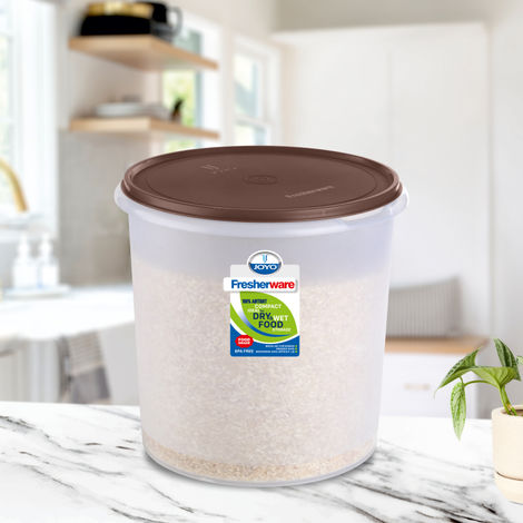 Joyo Fresherware Round Plastic Containers|Bpa Free|For Rice, Dal, Atta & Flour-15 Ltr-Assorted