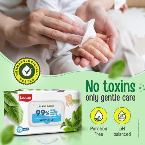 Luvlap Plant Based 99% Pure Water Baby Wipes - Buy 1 Get 1 Free | 72 Pulls Per Pack