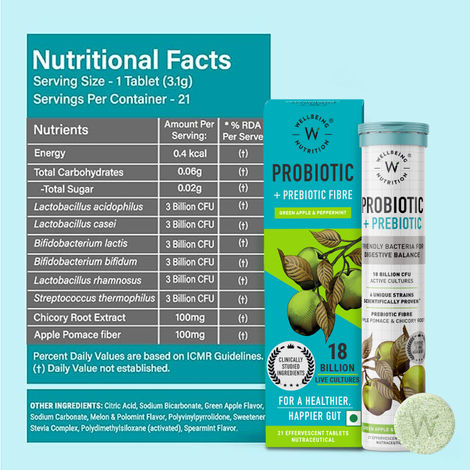 Wellbeing Nutrition Daily Probiotic + Prebiotic 18 Billion CFU, 6 Strains - 21 Effervescent