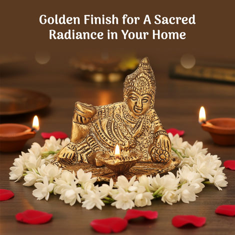 Pure Brass Kuber Idol with Diya for Mandir, Spiritual Worship & Festive Use | Cycle
