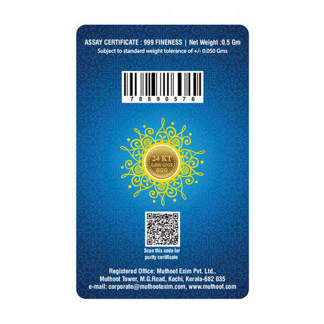 Lakshmi Gold Coin | 24 Karat 999 Pure Gold Coin | 0.5 g | Muthoot Exim