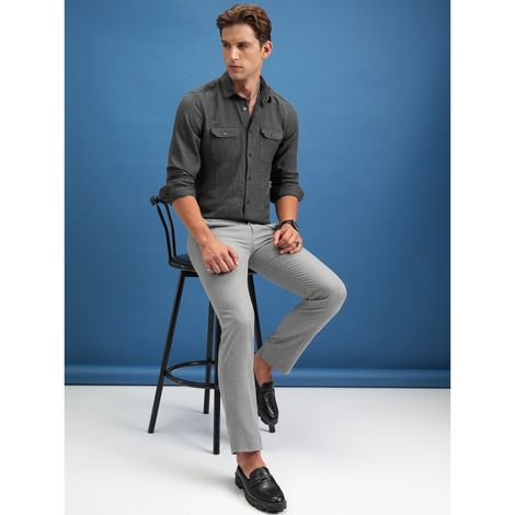 Locomotive Men's Linen Solid Utility Pocket Shirt | Dark Grey - S