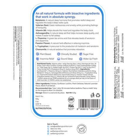 Wellbeing Nutrition Melts Restful Sleep Strips | Plant-Based Melatonin 10mg for Sleep 30 Strips