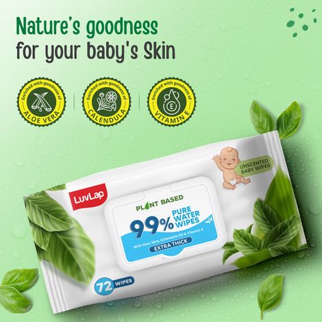 Luvlap Plant Based 99% Pure Water Baby Wipes - Buy 1 Get 1 Free | 72 Pulls Per Pack
