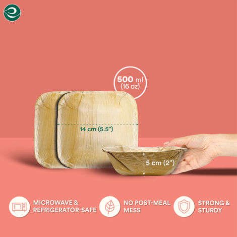 Eco Soul 500 ml Square | 10 Count | Palm Leaf Bowl