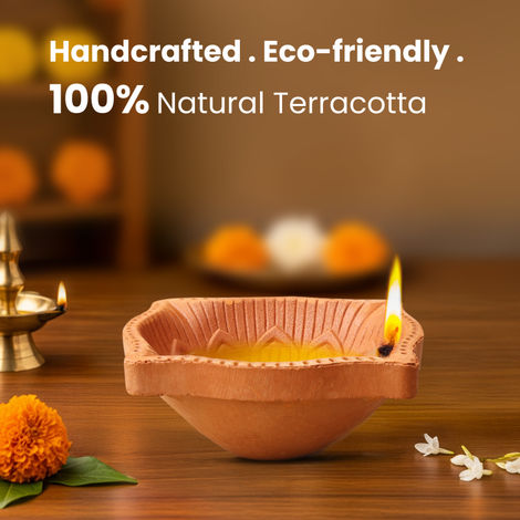 Large Square Mitti Diya - Handcrafted Traditional Clay Oil Lamp | 1 Pcs | Cycle