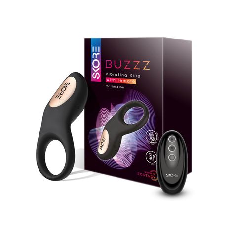 Skore Vibrating Ring - Buzzz With Remote For Him And Her (1pc) & Skore Lubes - Strawberry Flavour (50ml) Combo
