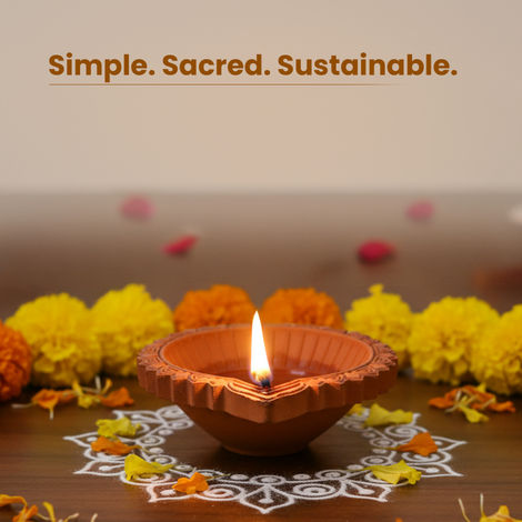 Big Clay Mitti Diya - 5 Inch | Terracotta Oil Lamp with Floral Design | Cycle