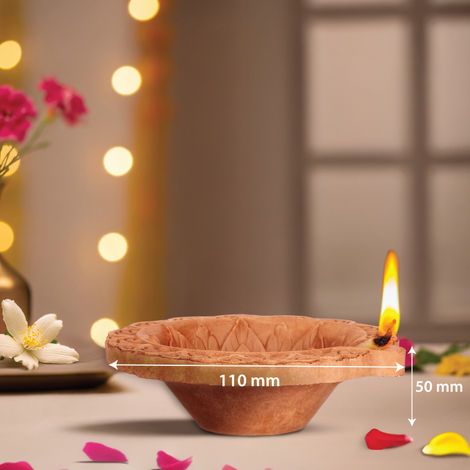 Large Round Mitti Diya - Handcrafted Traditional Clay Oil Lamp | Clay Diya | 1 Pcs | Cycle