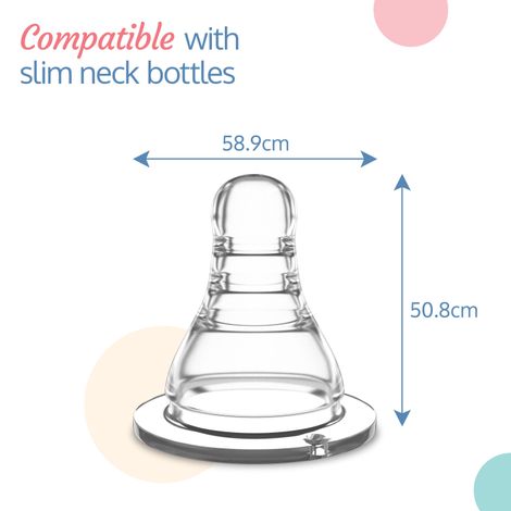 LuvLap Slim Neck Bottle with Anti-Colic Nipple, Soft & Flexible Silicone, Fast Flow, 6m+, BPA Free