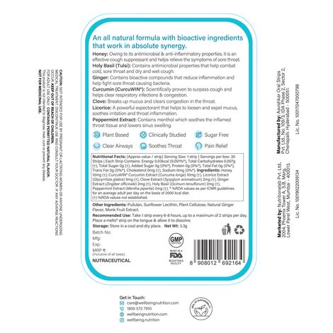 Wellbeing Nutrition Melts instant Throat Relief with 100% Natural Tulsi Manuka HoneyClove 30 Strips