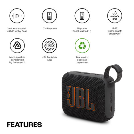 JBL Go 4, Wireless Ultra Portable Bluetooth Speaker (Without Mic, Black)
