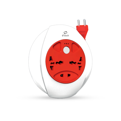 Etech Duos Flex Box With Two 3 Pin International Socket | One 2 Pin Socket | Push Button Switch