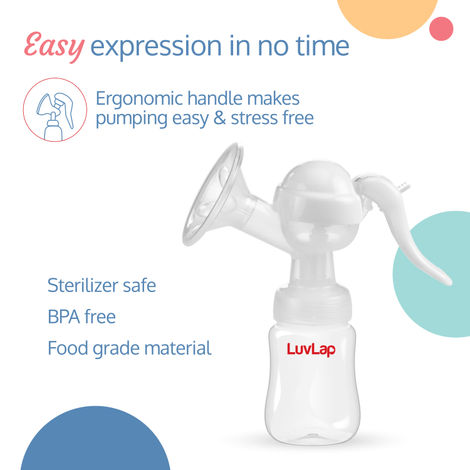 Luvlap Manual Breast Pump, 3 Level Suction Adjustment, Easy Massage Cushion, Painless, BPA Free