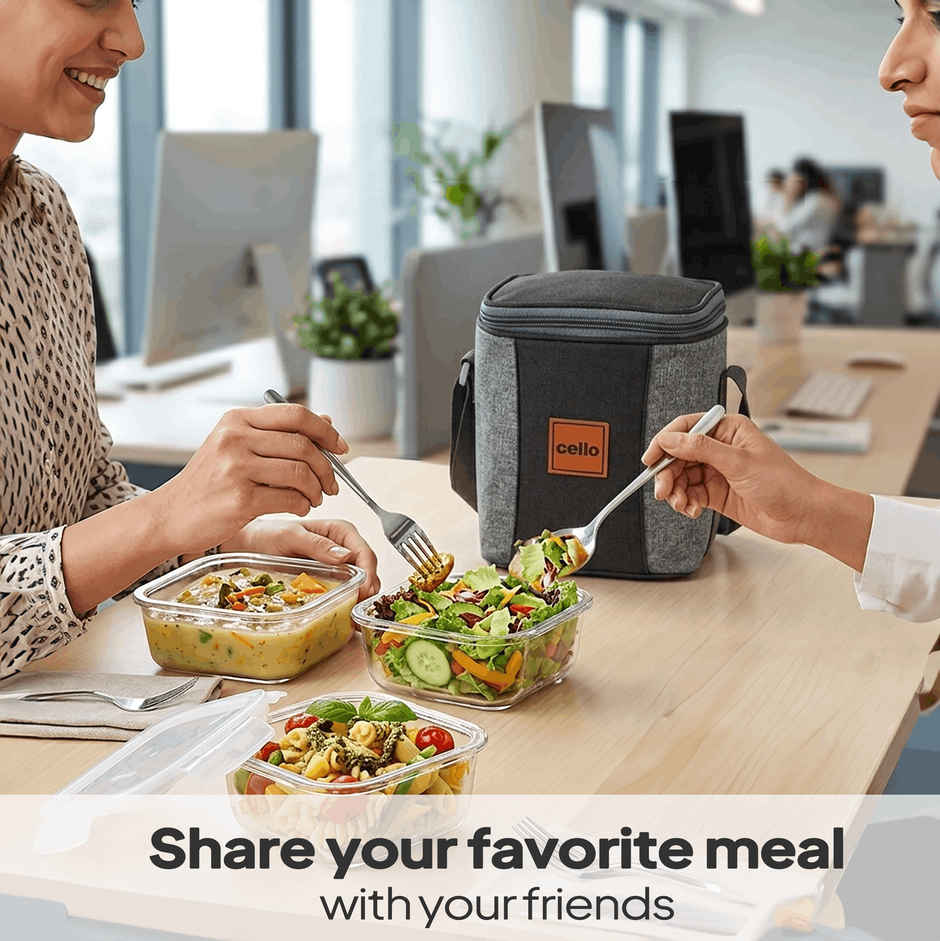 Cello Glassy Square Lunch Box | Microwavable Borosilicate Glass | Clear - 320 ml