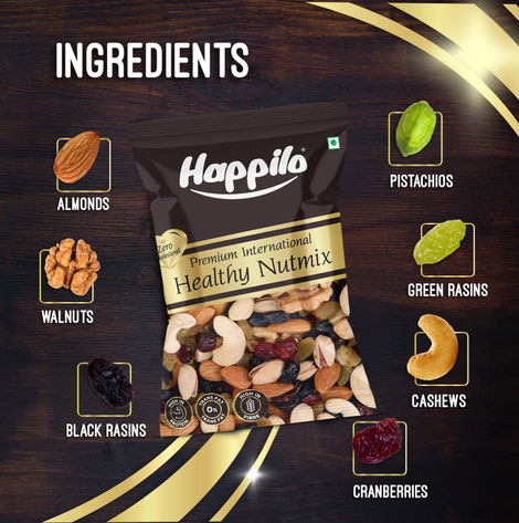 Happilo Premium Healthy Nutmix|Almonds, Cashews, Green Raisins, Pista, Walnuts, Black Raisin