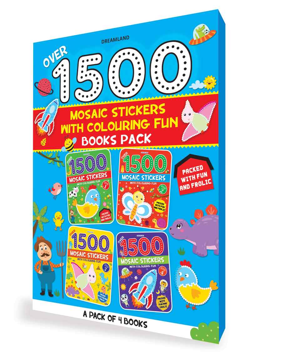 Dreamland 1500 Mosaic Stickers Books Set of 4 |Sticker Book for Kids Age 4-8 Yr.| Gift Pack for kid | Gift Pack | Activity Books for kid, 64 Pages