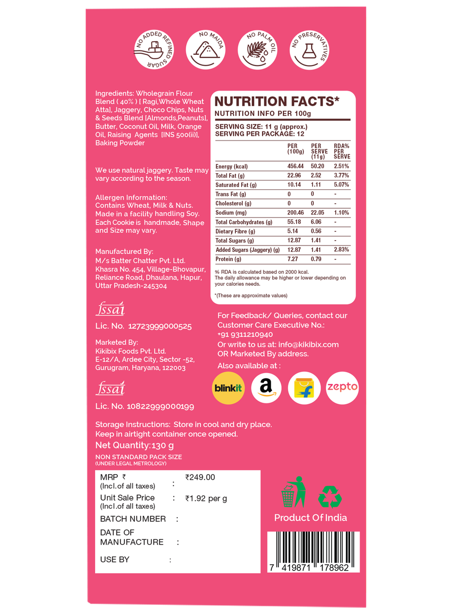 Kikibix Ragi Chocolate Cookies, Healthy Choco Biscuits, Millets, No Maida