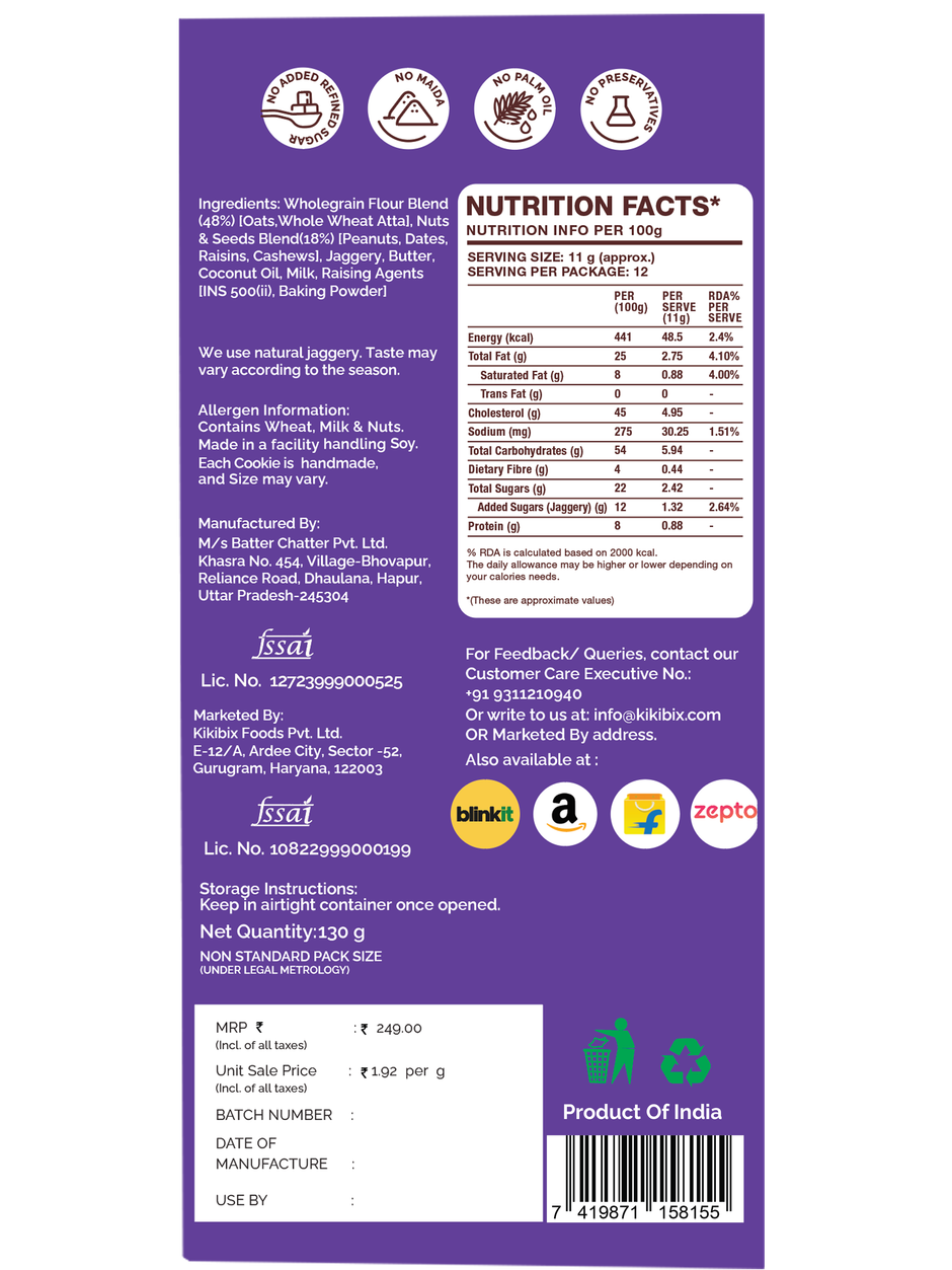 Kikibix Fruit And Nut Digestive Cookies, Healthy & Tasty, Fruit Biscuits, No Palm Oil, No Maida