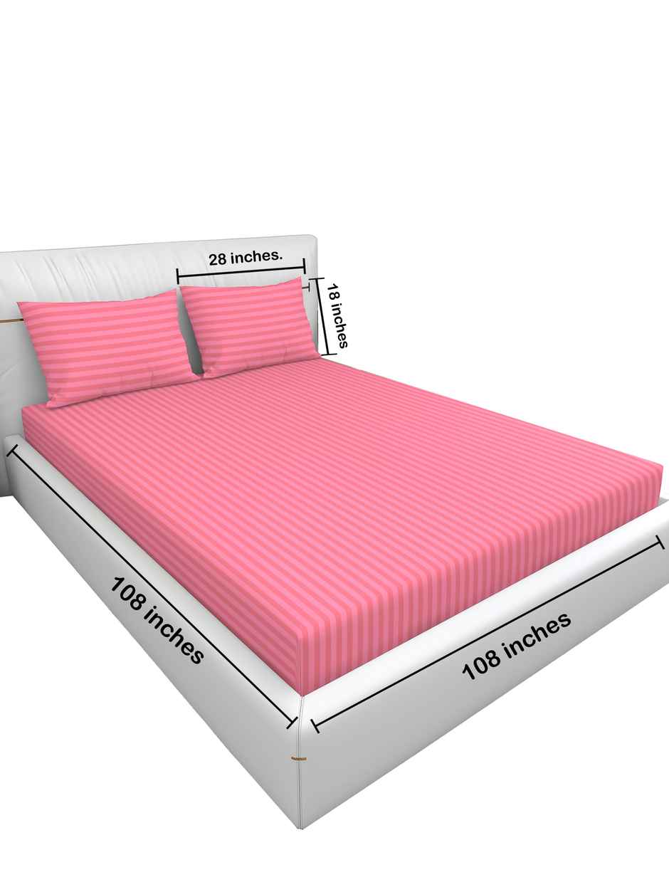 Homeharmony Double Plain Red Lining Bedsheet | With 2 Pillow Covers | Pink | 87 x 98 in