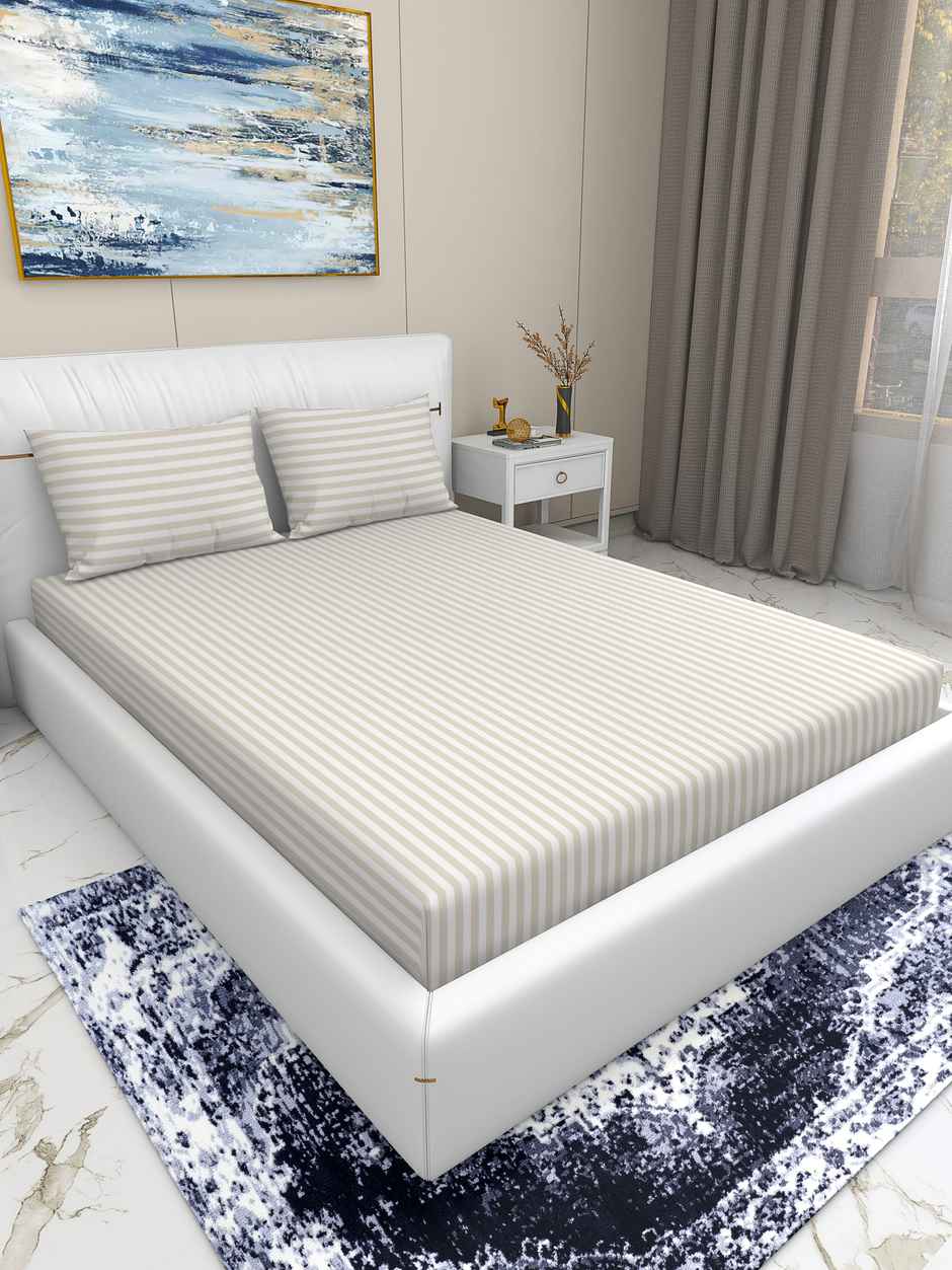 Homeharmony Double Plain Beige Lining Bedsheet | With 2 Pillow Covers | Beige | 87 x 98 in