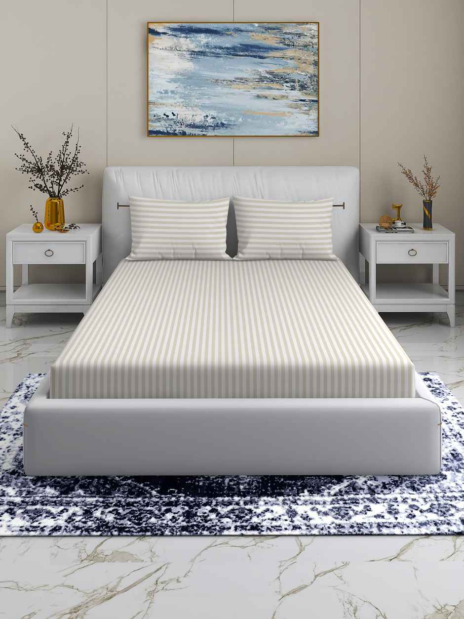 Homeharmony Double Plain Beige Lining Bedsheet | With 2 Pillow Covers | Beige | 87 x 98 in