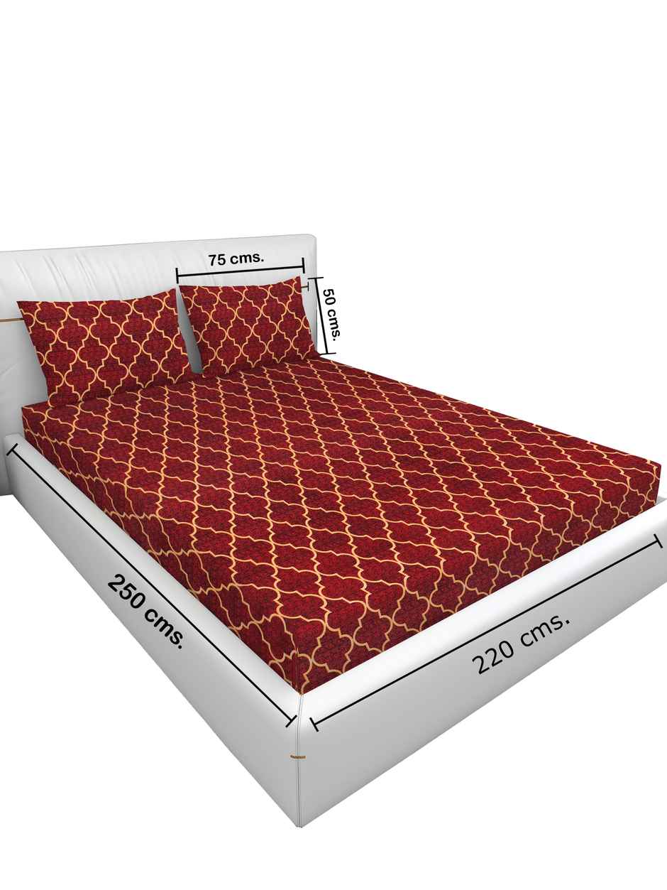 Homeharmony Double Ethnic Bedsheet with 2 Pillow Covers | Red & Yellow Pattern | 87 x 98 in