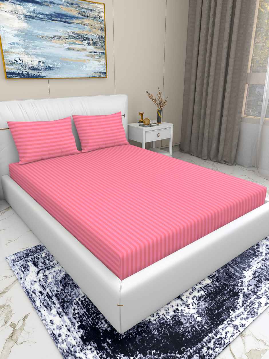 Homeharmony Double Plain Red Lining Bedsheet | With 2 Pillow Covers | Pink | 87 x 98 in
