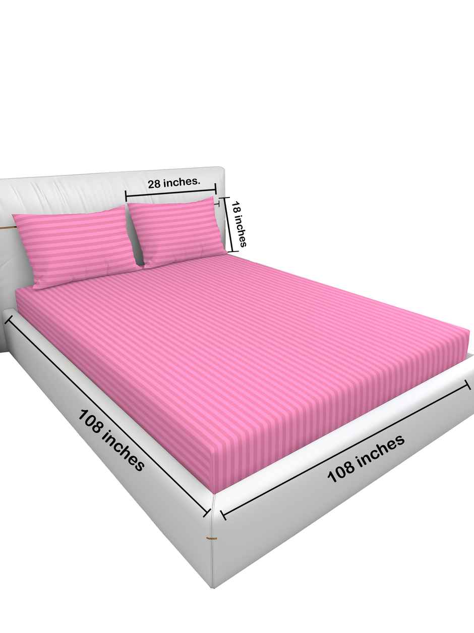 Homeharmony Plain Pink Lining Double Bed Bedsheet with 2 Pillow Covers (220x250 cm)