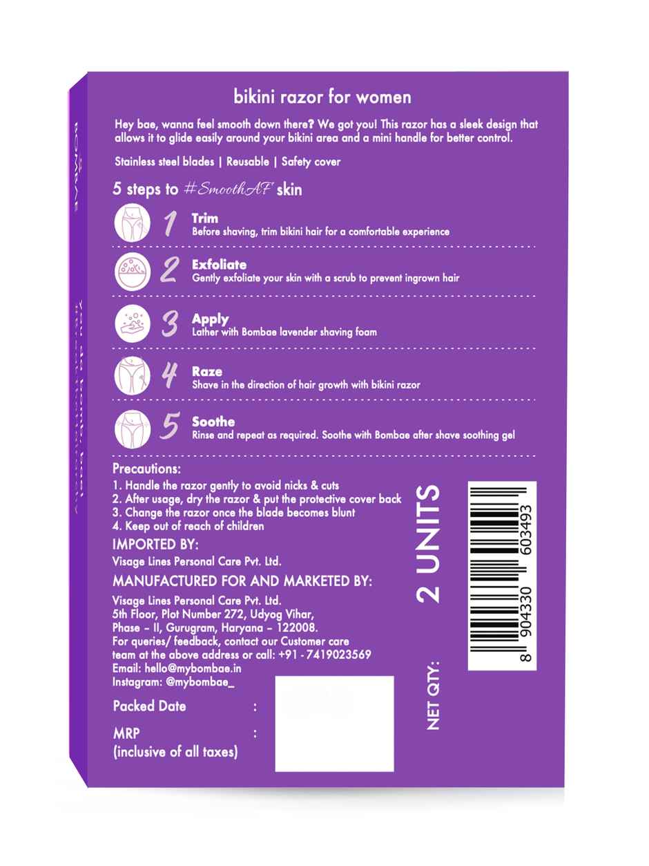 Bombae Bikini Line Hair Removal Razor For Women Safe And Clean (Pack Of 2) Combo