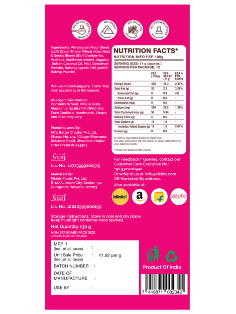Kikibix Cranberry Walnut Healthy Biscuits, Jaggery Oats Cookies, Digestive, No Maida, No Palm Oil