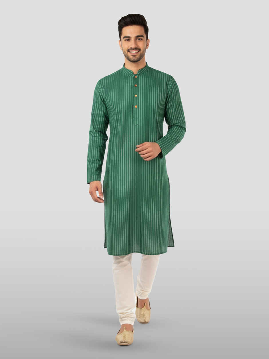 Vastramay Men's Cotton Kurta | Green - S
