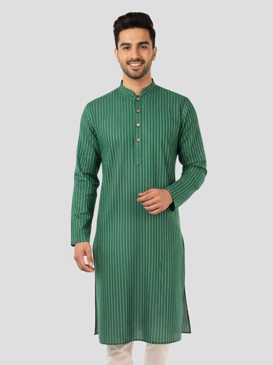 Vastramay Men's Cotton Kurta | Green - S