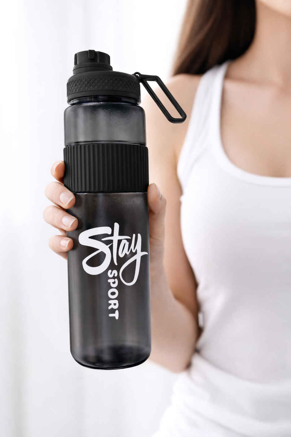 2Mech Sports Water Bottle with Silicone Grip and Strap | Black