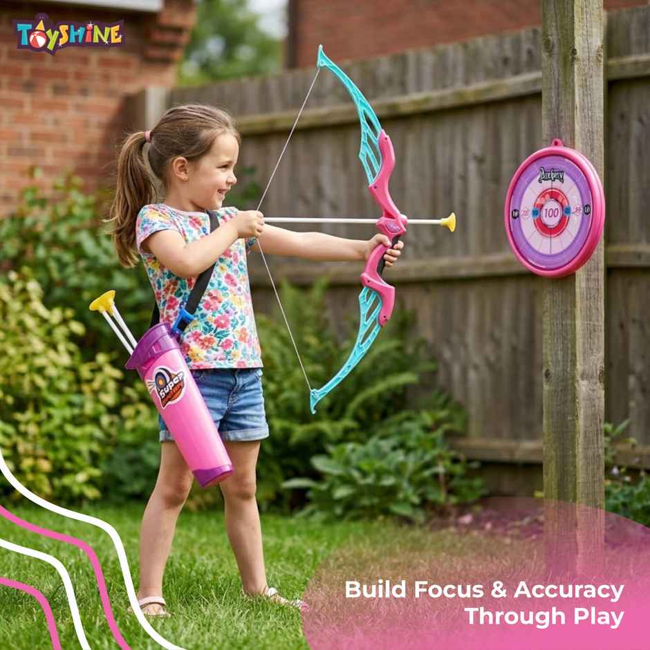Toyshine Plastic Bow & Arrow Set with Quiver & Target | Pink