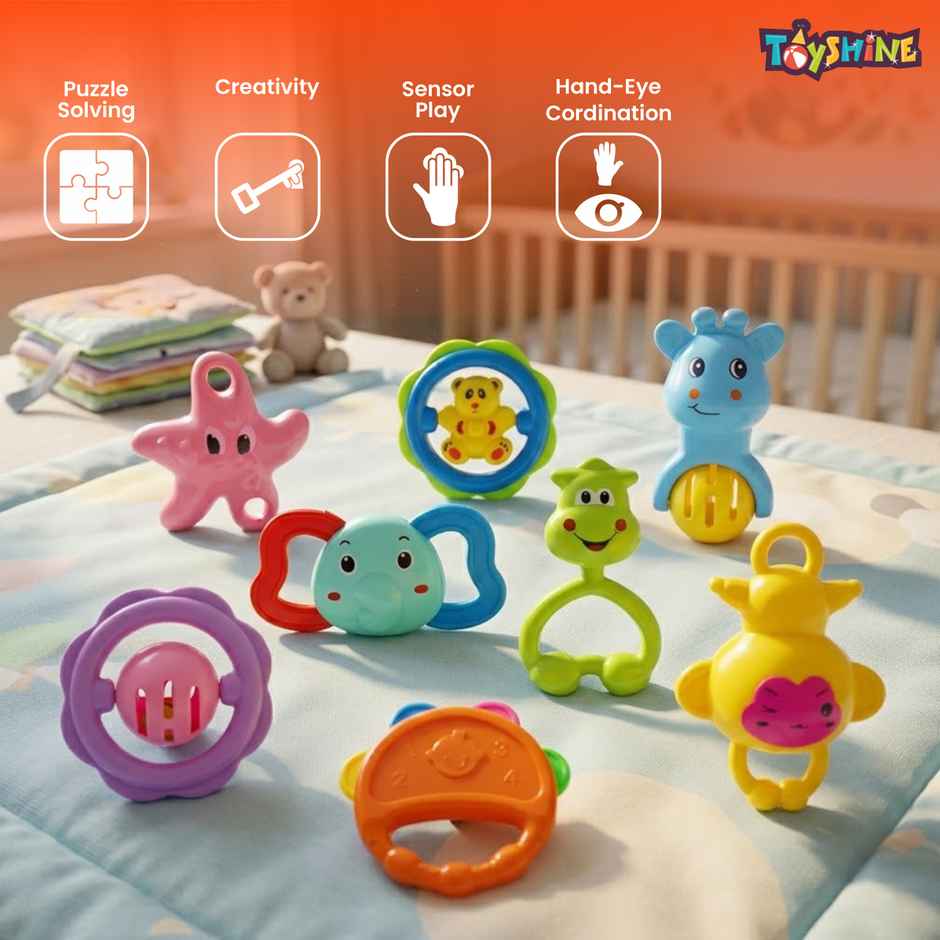 Toyshine Rattle Set - 8-Piece for Newborns - Colorful & Engaging