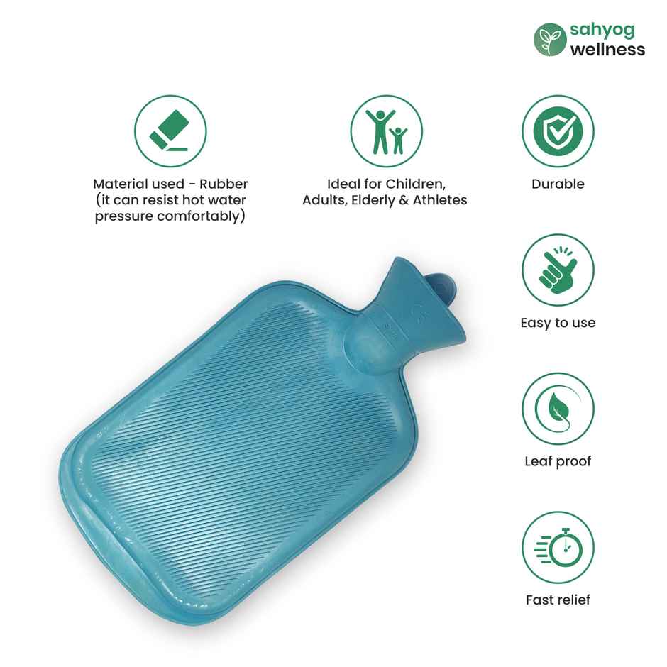 Sahyog Wellness Rubber Hot Water Bottle Bag Non Electrical for Pain Relief Blue With Cover
